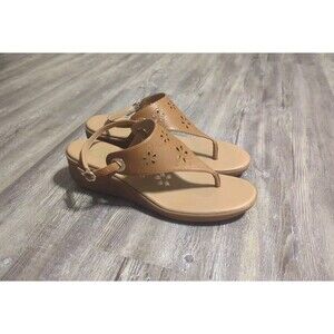 Aerosoles Comfortable Wedge Tan Floral Cut Out Faux Leather Sandals Womens 11